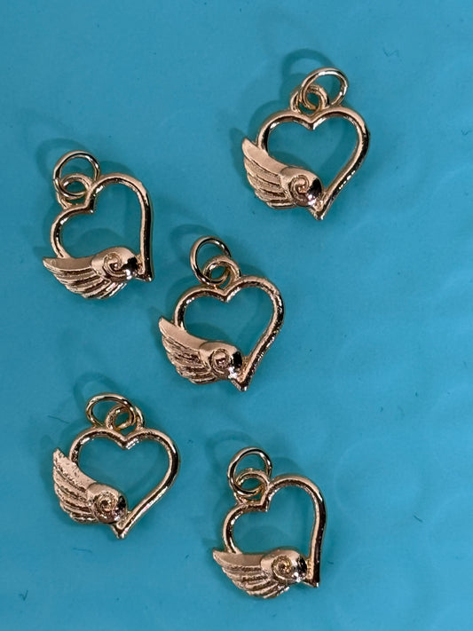 CHARM HEART WITH WING 13X12MM GOLD PLATED 18KT 5 PC