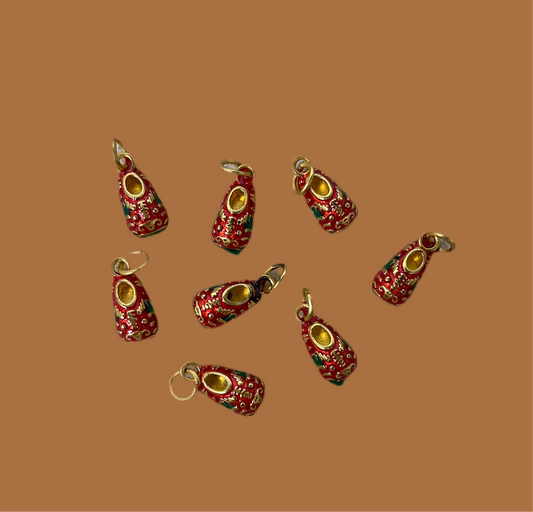 Charm shoe 14x7mm matte gold red enamel 2 pc