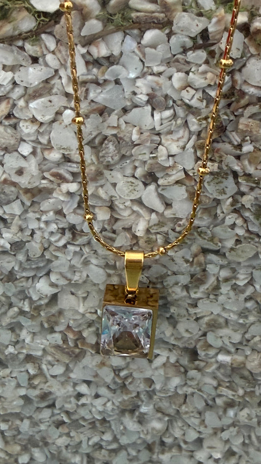 NECKLACE CHAIN 15 .5 INCHES WITH EXTENSION CHAIN PENDANT CLEAR ZIRCONIA