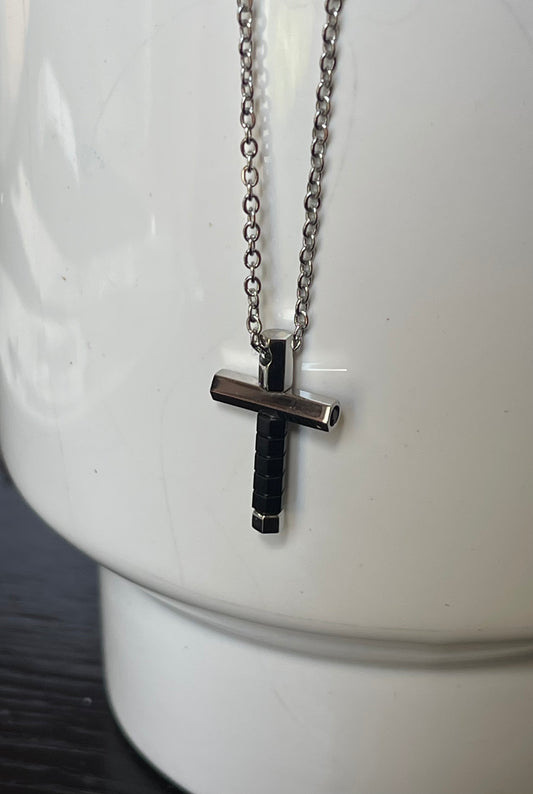 CHAIN NECKLACE STAINLESS STEEL CROSS 2 TONES 17.7 INCHES 1 PC