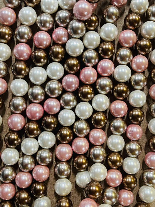 PEARL SHELL 8MM ROUND TAN, PINK, CREAM 1 STRAND