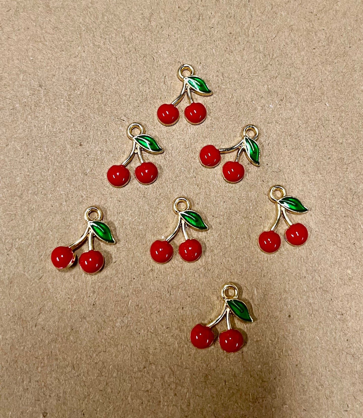 CHARM RED CHERRIES 13X12 MM  GOLD PLATE 5 PC