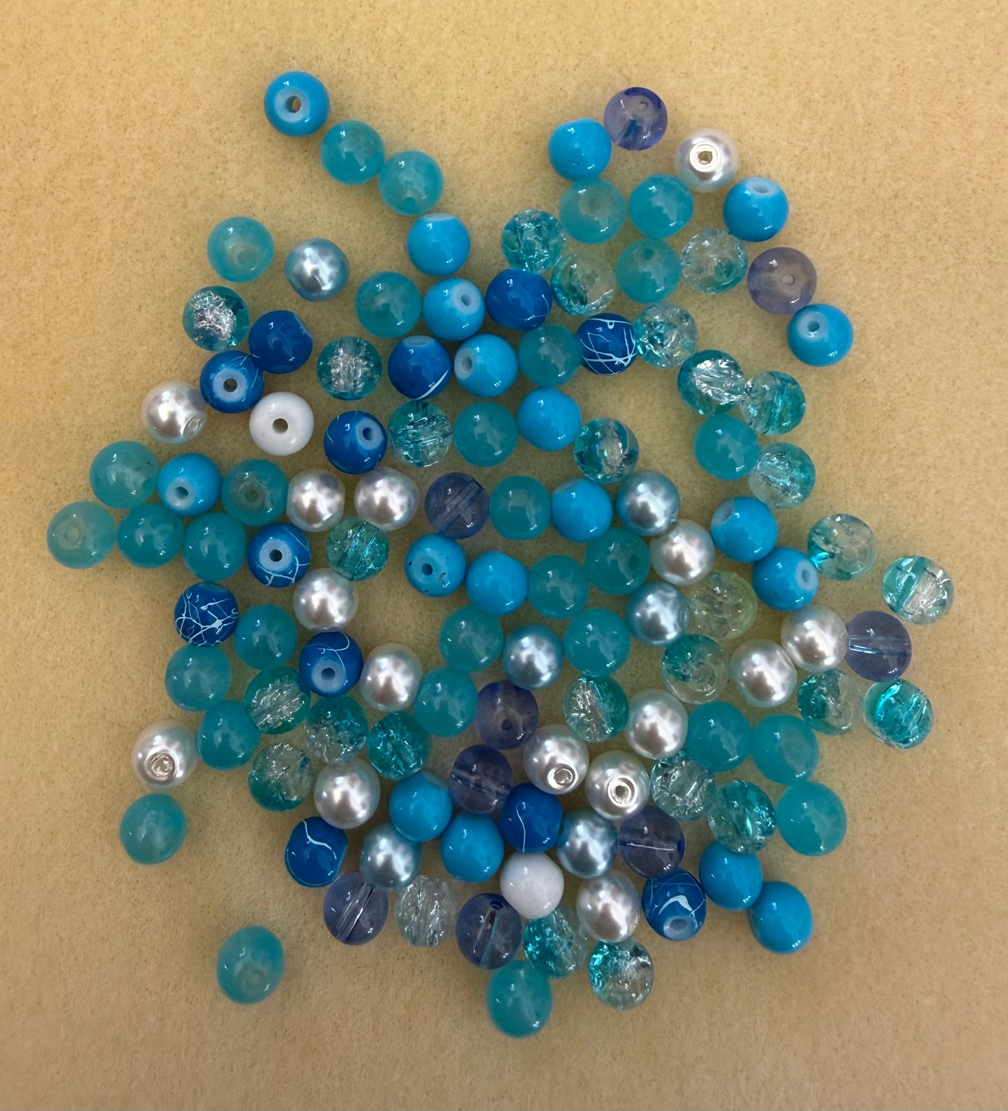GLASS BEADS ROUND 8MM BLUE MIX 30 BEADS