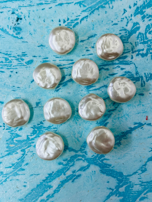 PEARL ACRYLIC BEAD FLAT ROUND BEIGE 14X14MM  10 PC