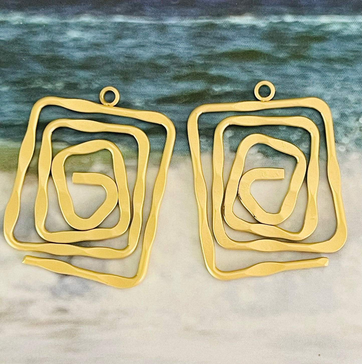 Pendant ABSTRACT RECTANGLE MATTE GOLD 2PC