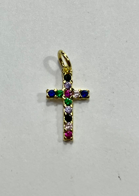 CROSS CHARM CZ PAVE GP 16X2MM  1 PC