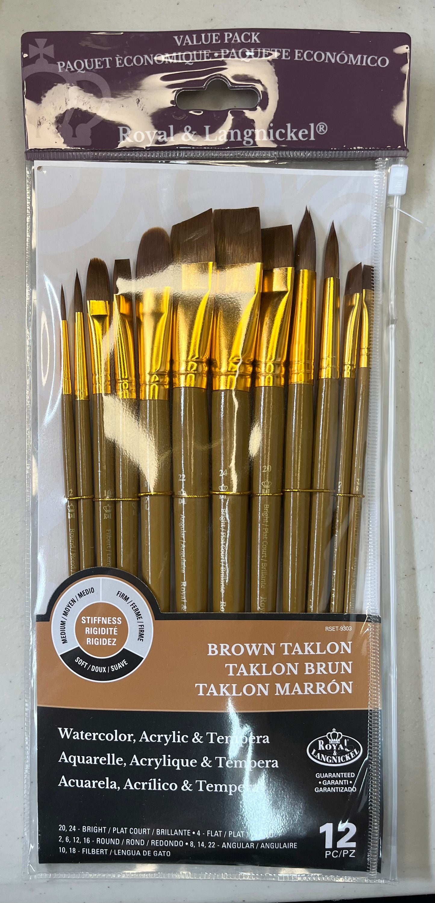 BRUSH SET 12 PC FLATS AND ROUNDS BLACK TAKLON