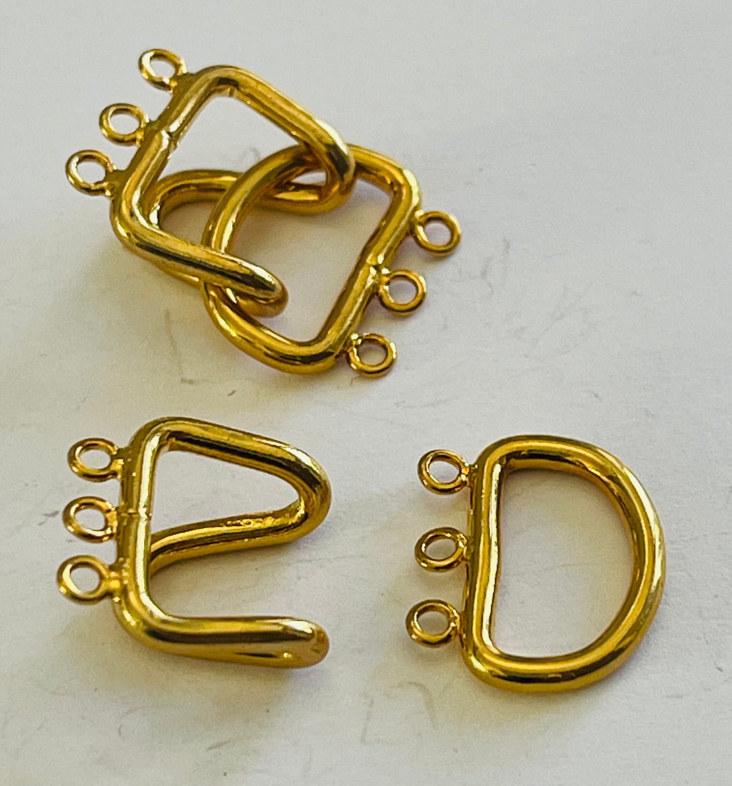 Clasp hook 3 strands square gold plate 2 sets