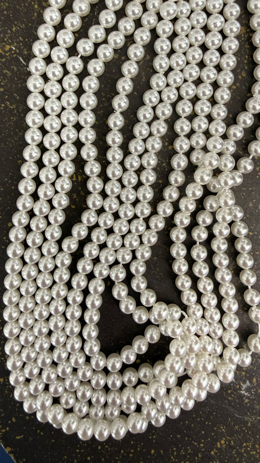 SHELL PEARL ROUND 4MM WHITE ABOUT ABOUT 80 BEADS PER 1 STRAND