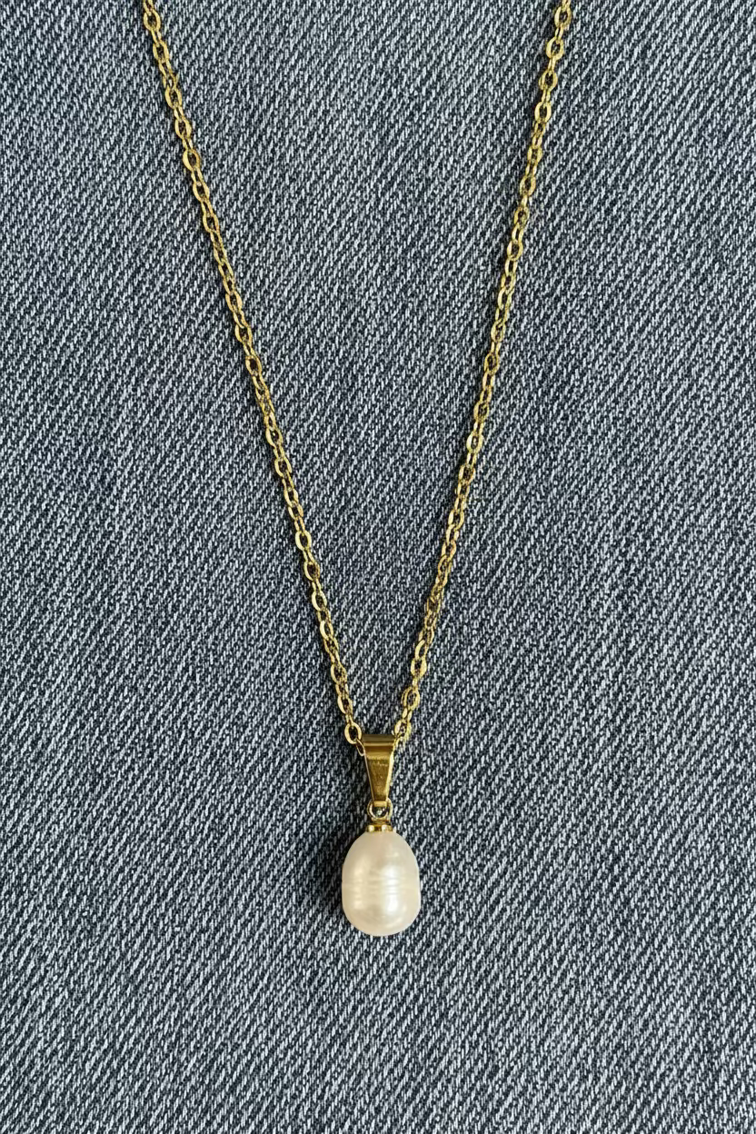 RICE PEARL PENDANT 12X7MM STAINLESS STEEL GOLD PLATED 2 PC