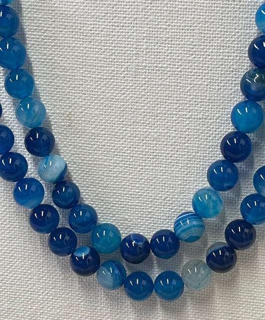 AGATE 10MM ROUND DODGER BLUE 37 PCS PER 1 STRAND