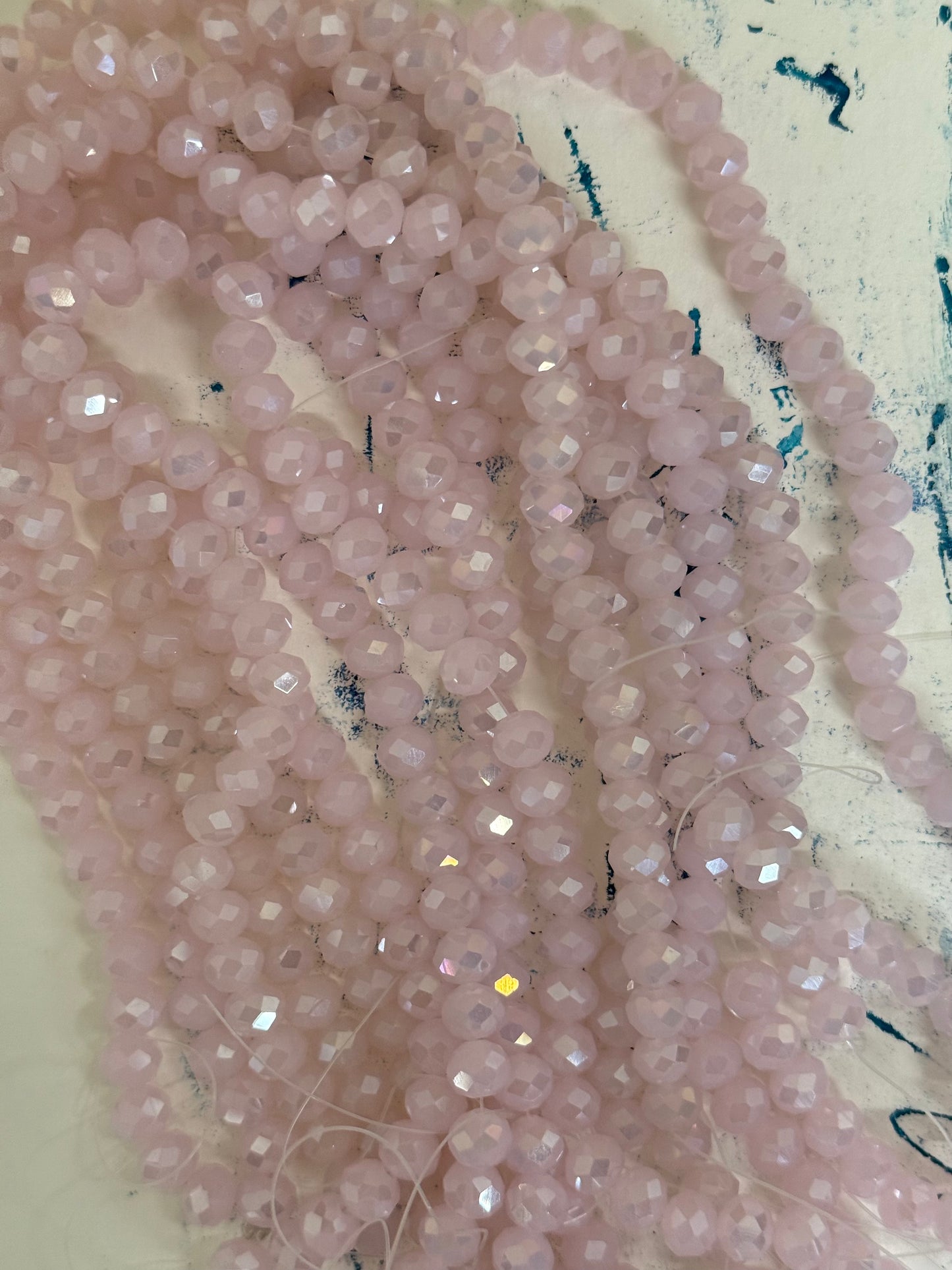 GLASS PINK JADE RONDELLE 8MM AB FACETED 1 STRAND