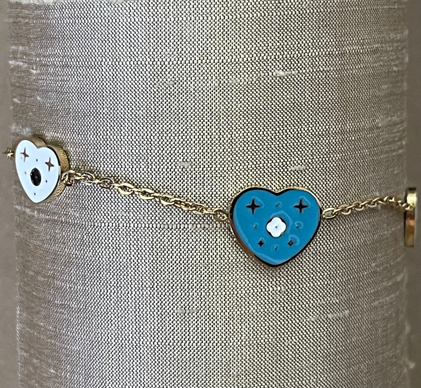 Bracelet chain stainless steel 3 enamel hearts