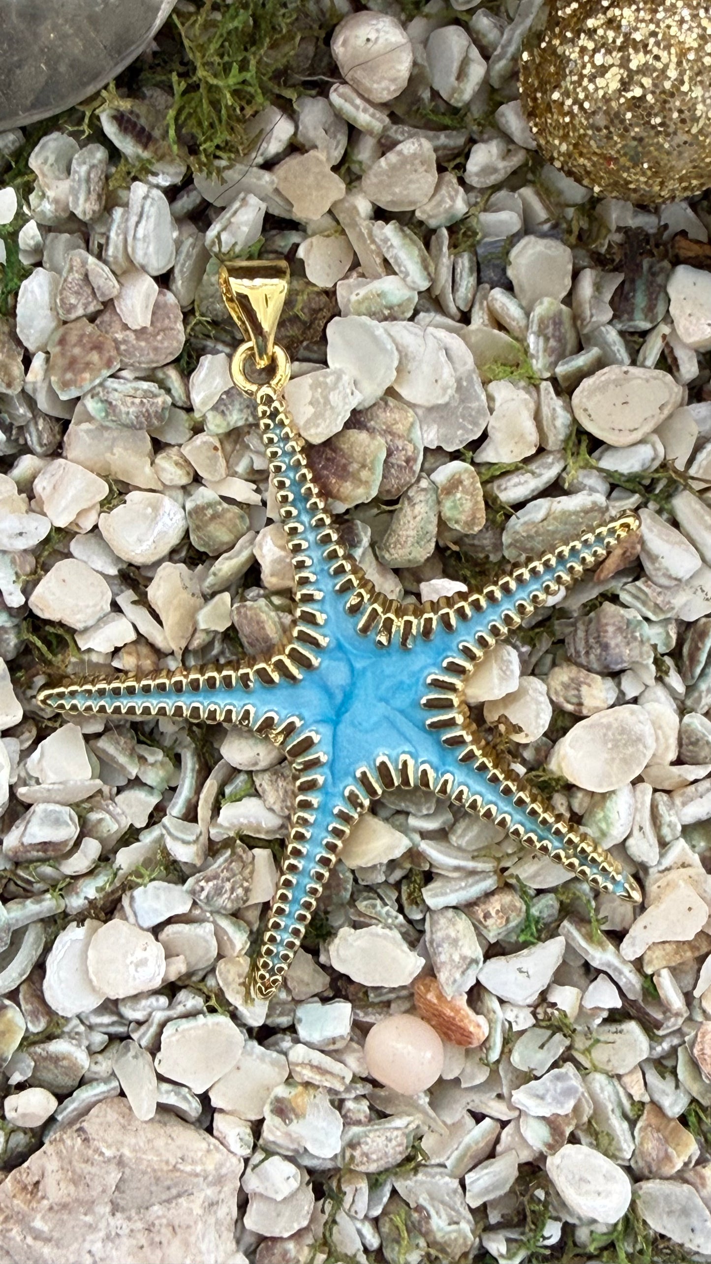 STARFISH PENDANT 38MM BLUE GOLD PLATED 1 PC