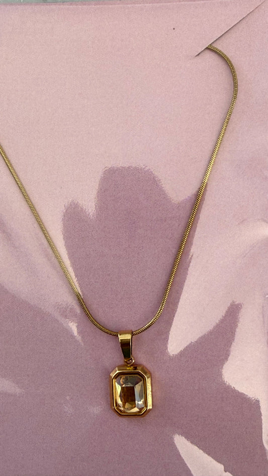 NECKLACE CHAIN SQUARE YELLOW ZIRCONIA PENDANT 1 PC