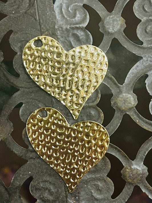 PENDANT HEART GP 18 KT HAMMERED GOLD 2PC 30X25MM 2 PC