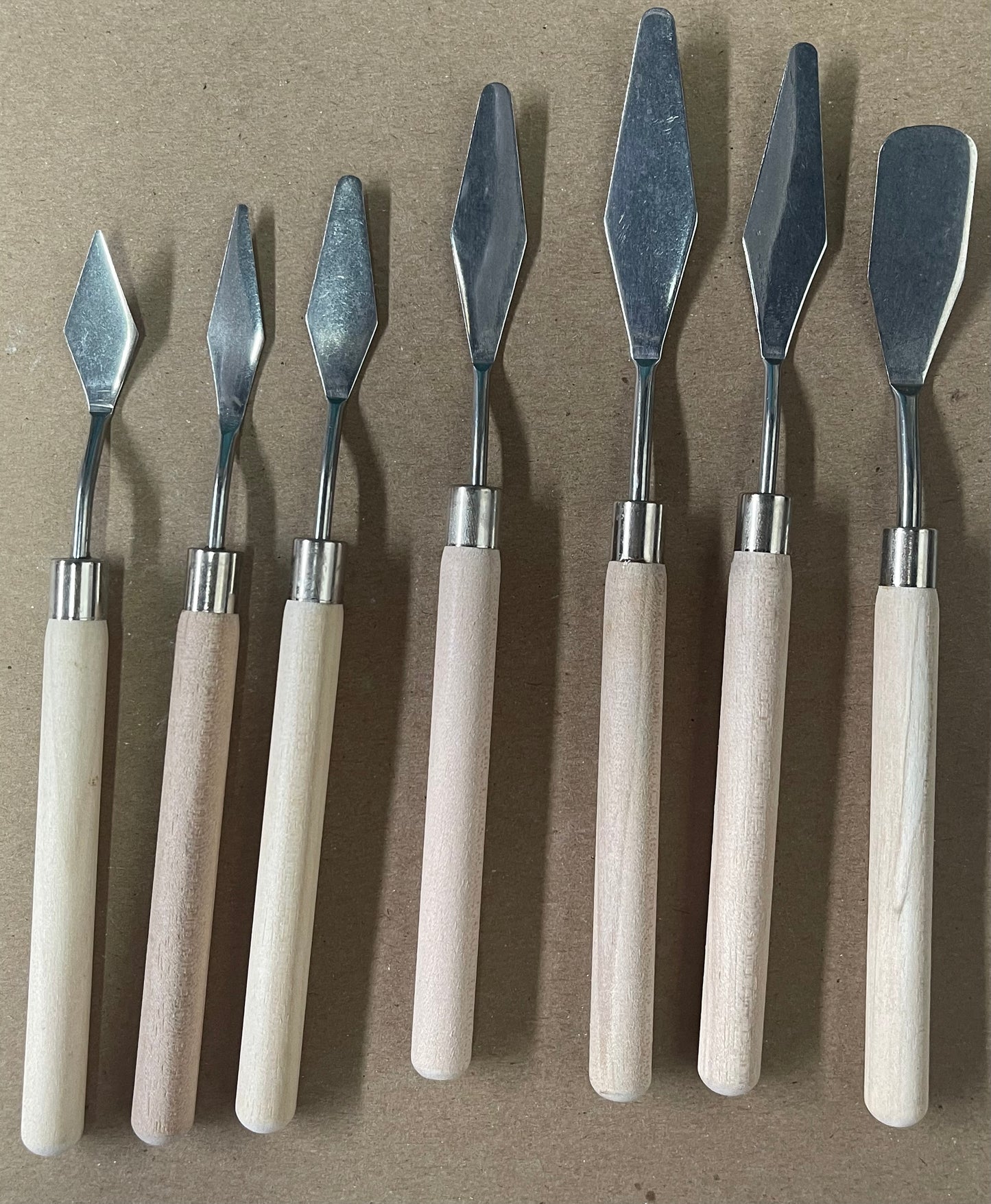 PALETTE KNIFE SET STAINLESS STEEL NAtural wood HANDLE 7 PCS