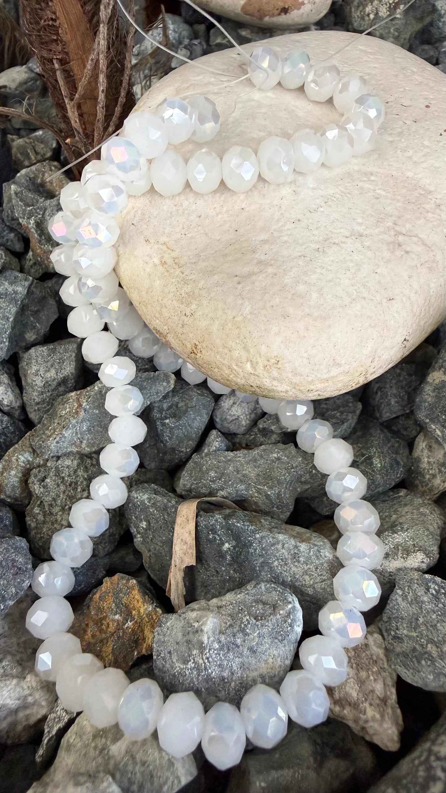 GLASS RONDELLE 8MM  WHITE JADE ABOUT 66 BEADS PER 1 STRAND