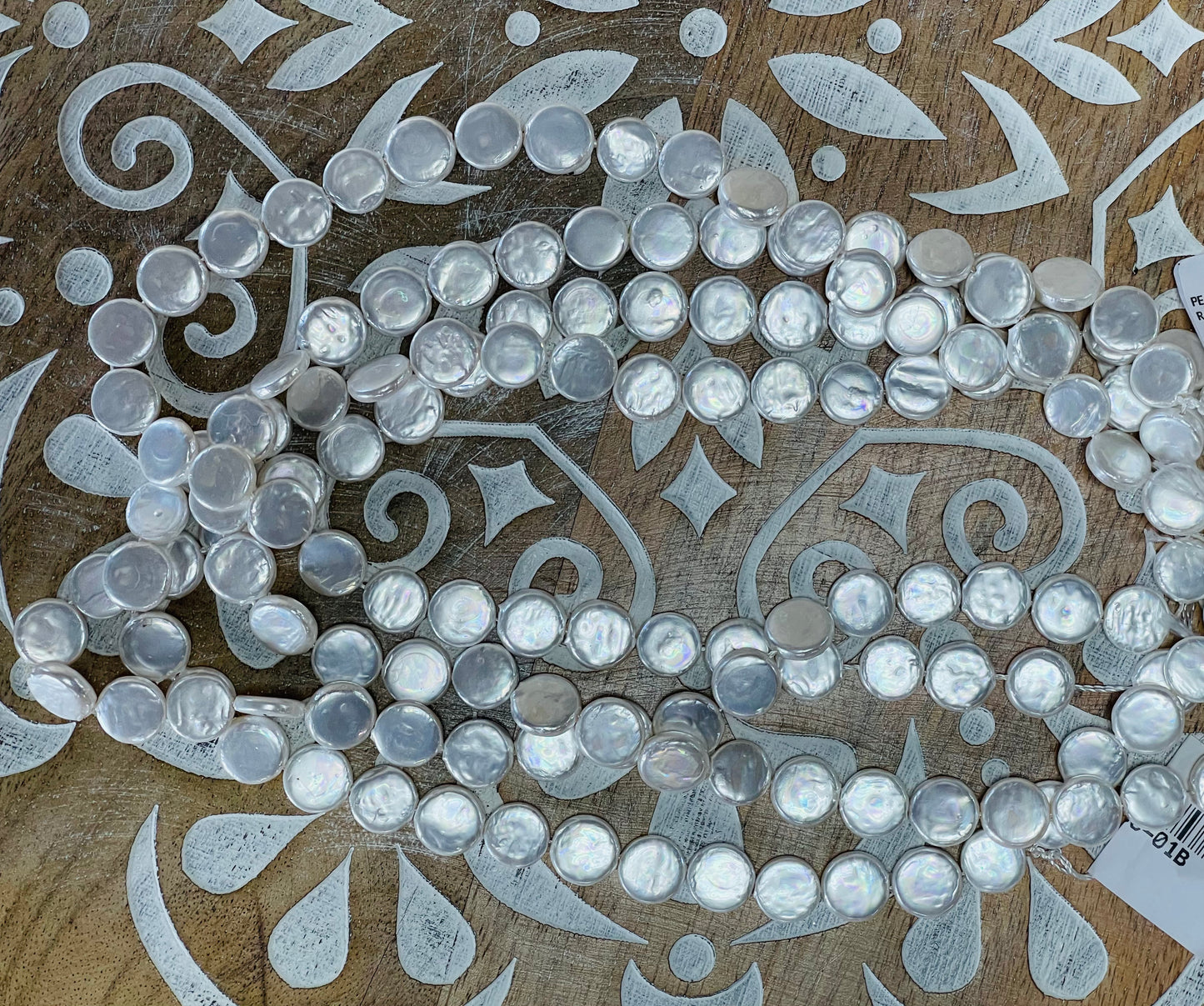 PEARL BEAD FLAT ROUND WHITE 9.8MM ABOUT 36 PC 1 STRAND