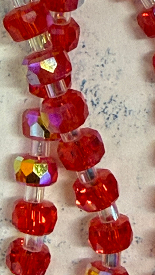 GLASS ABACUS 5.5 MM RED AB WITH SEED BEAD CONNECTORS 1 STRAND