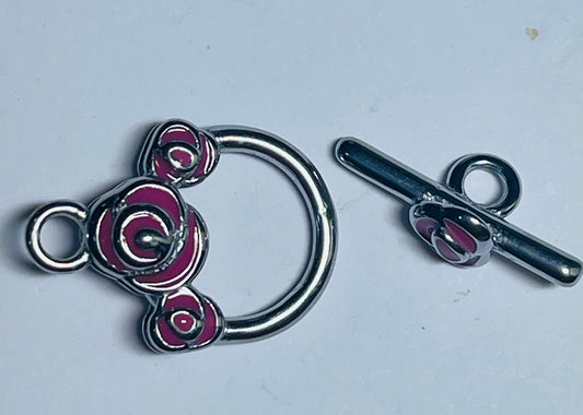 TOGGLE pink enamel stainless steel silver plated 1 pc