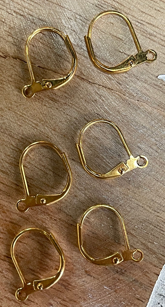Earring leverback gold plate 14 mm 3 pares