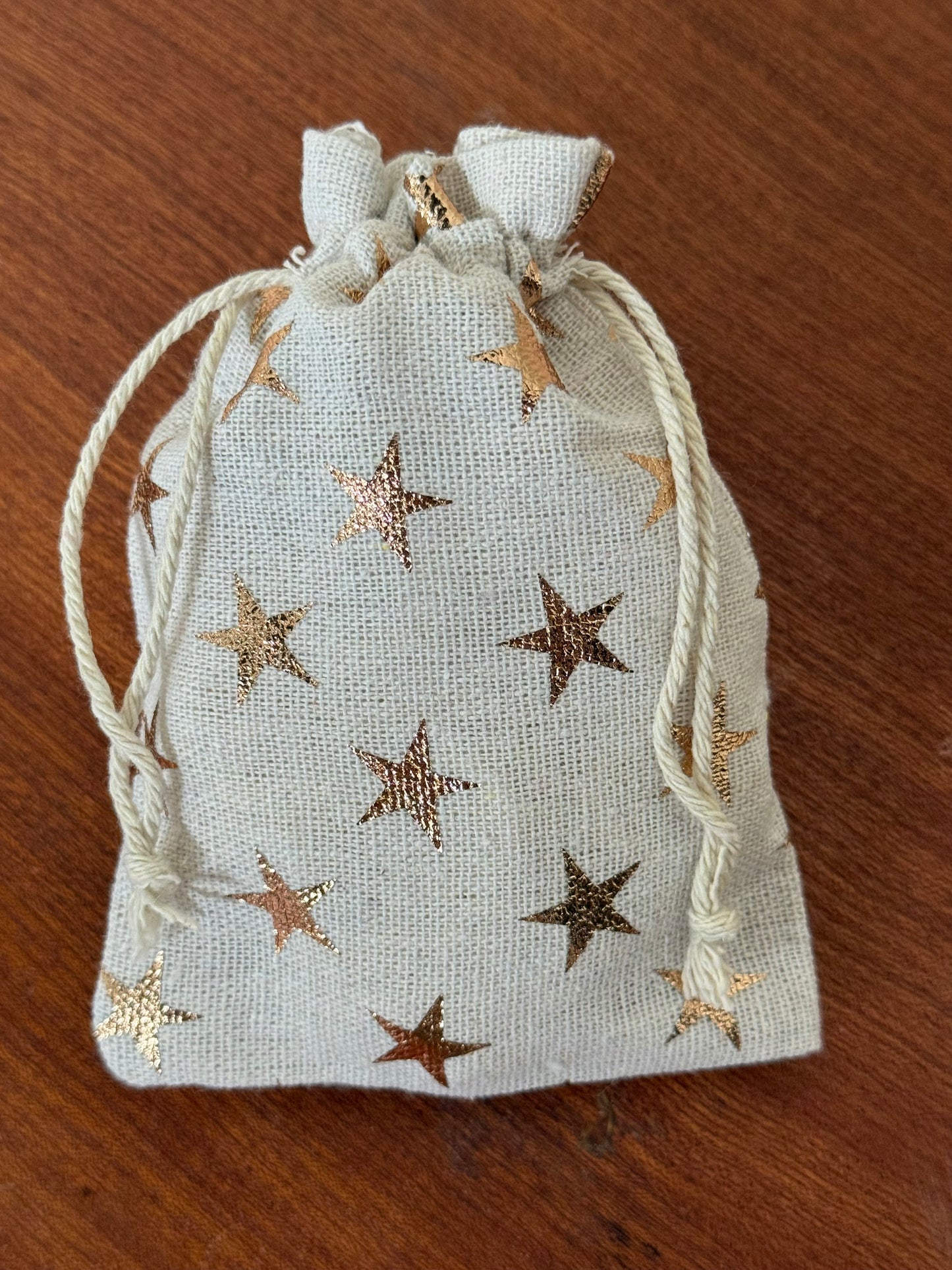 BAG 14X10CM COTTON LINEN WITH GOLD 5 PC