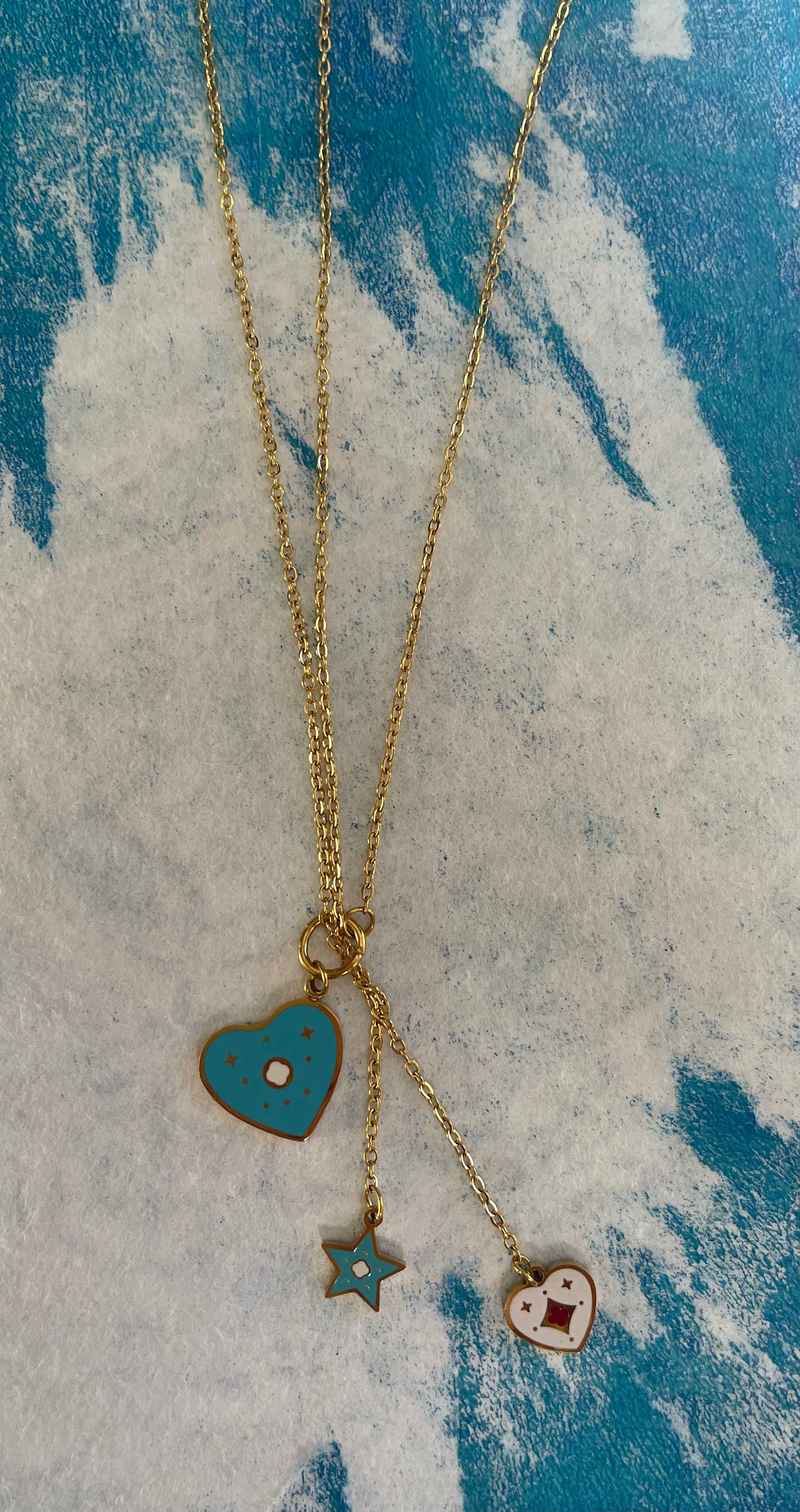 Chain stainless steel gold with blue enamel heart 18 inches