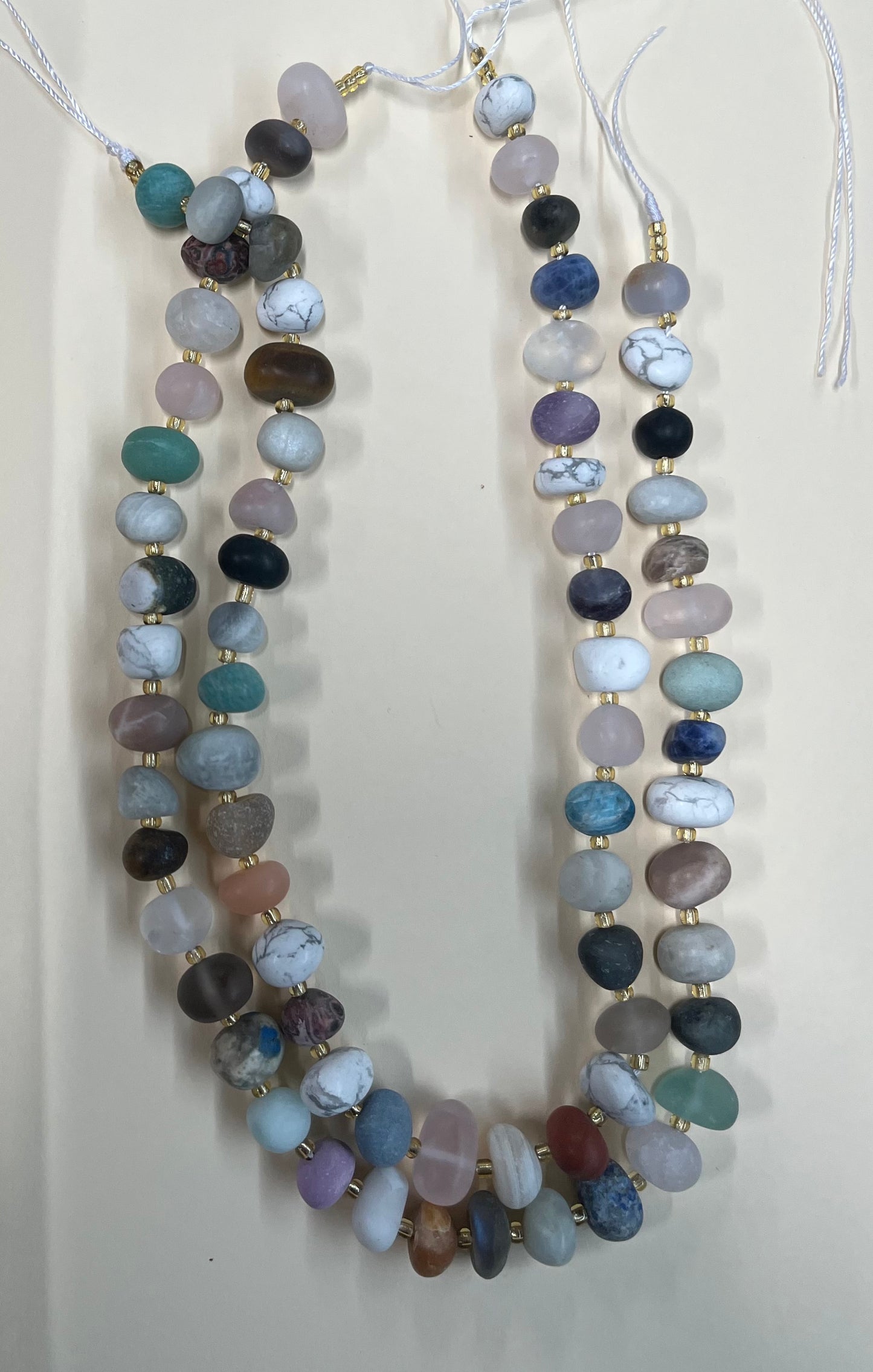 GEMSTONE NUGGETS 12-14MM MIXED COLORS WITH SEED BEADS 1 STRAND