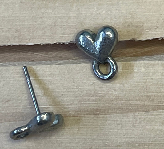 Earring stud pewter heart 7 mm 1 pair