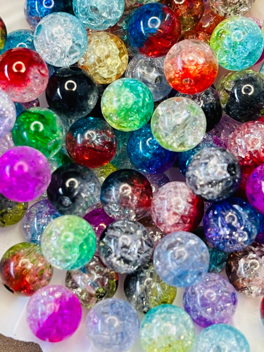 CRACKLE ACRYLIC 10 MM ROUND BEADS MIX COLORS 50 pcs