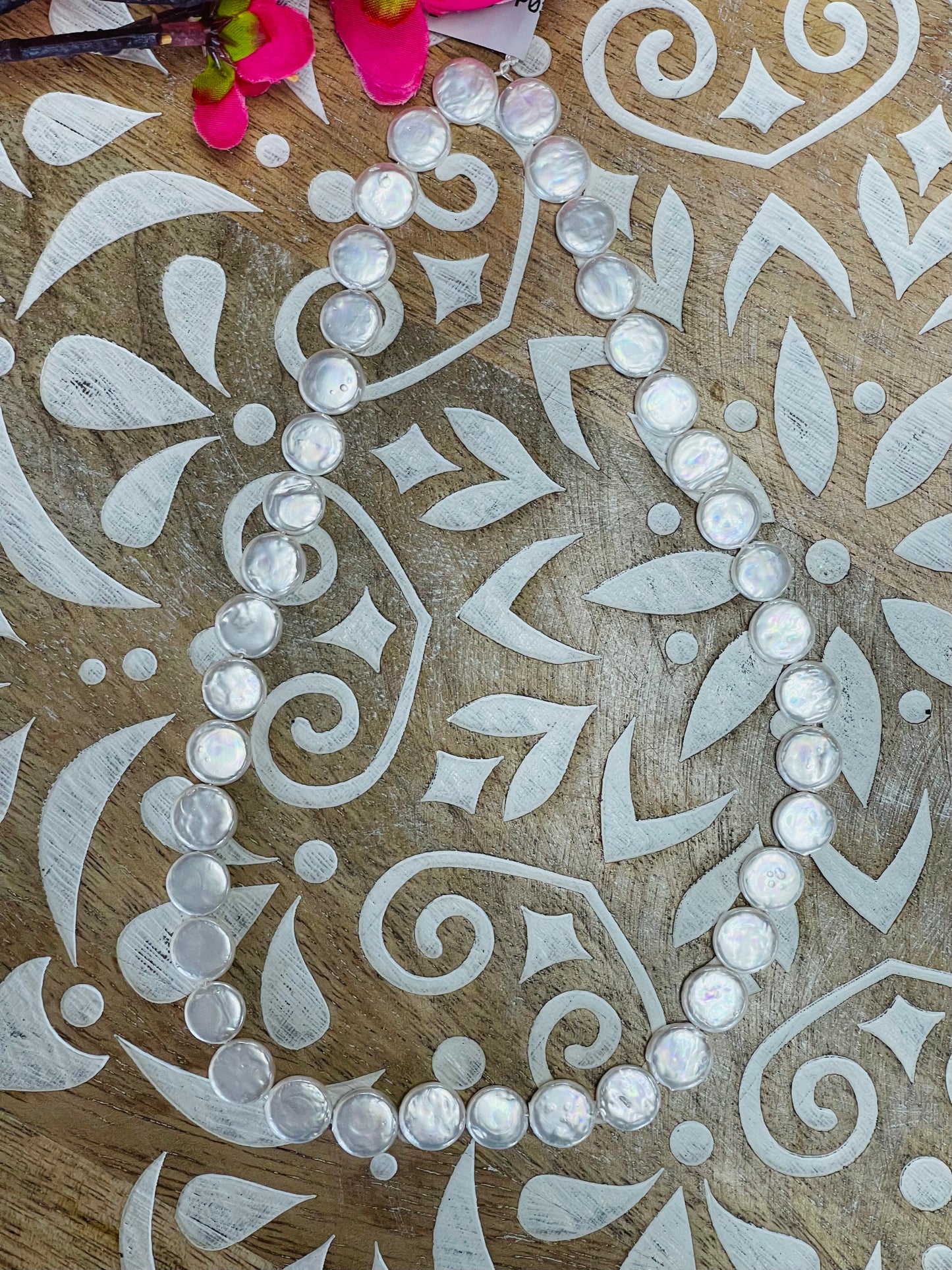 PEARL BEAD FLAT ROUND WHITE 9.8MM ABOUT 36 PC 1 STRAND