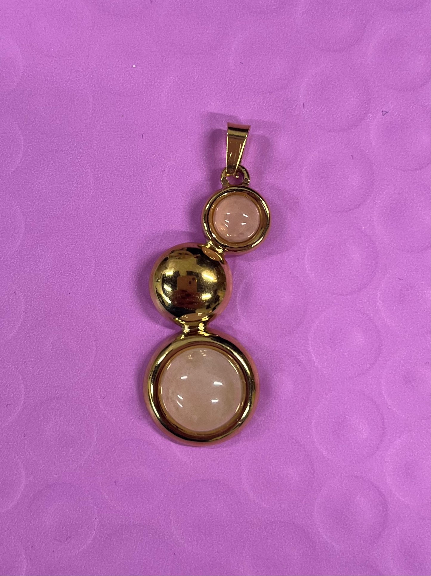 ROSE QUARTZ PENDANT 35MM STAINLESS STEEL GOLD PLATED 1 PC