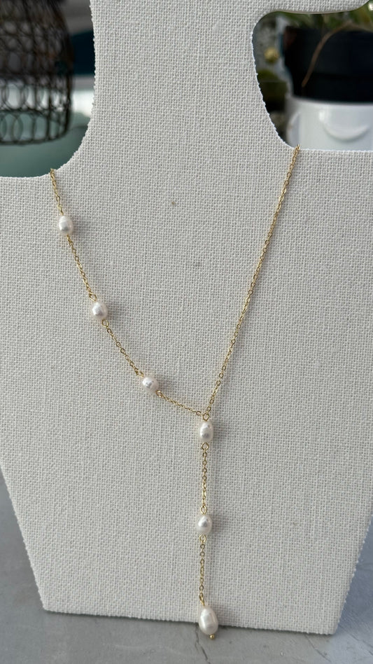 Sterling silver 925 y-chain necklace gold plated with freshwater pearls