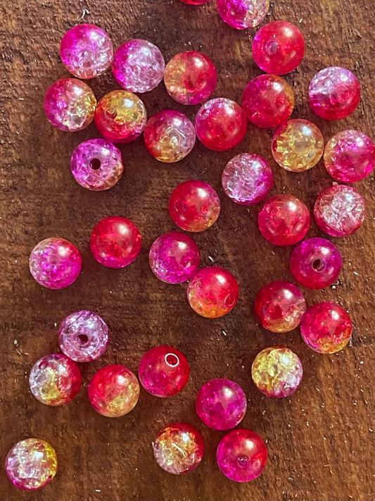 CRACKLE ACRYLIC ROUND BEADS 10MM RED HOLE 2MM 50 PC