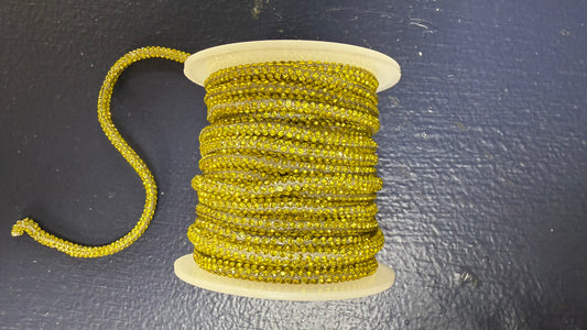 CORD RUBBER TUBE WITH CRYSTAL RHINESTONES sunflower SOLD PER FOOT