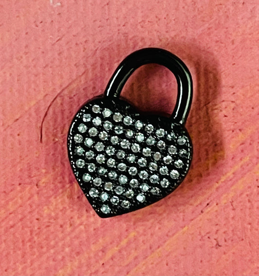 Pendant heart lock gunmetal pavè 27 mm 1 pc