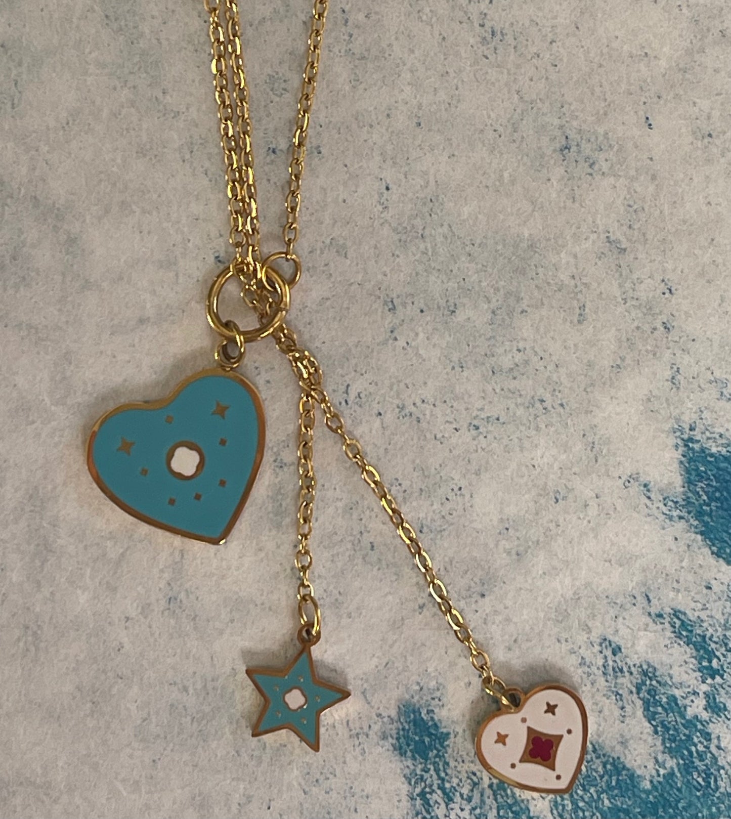 Chain stainless steel gold with blue enamel heart 18 inches