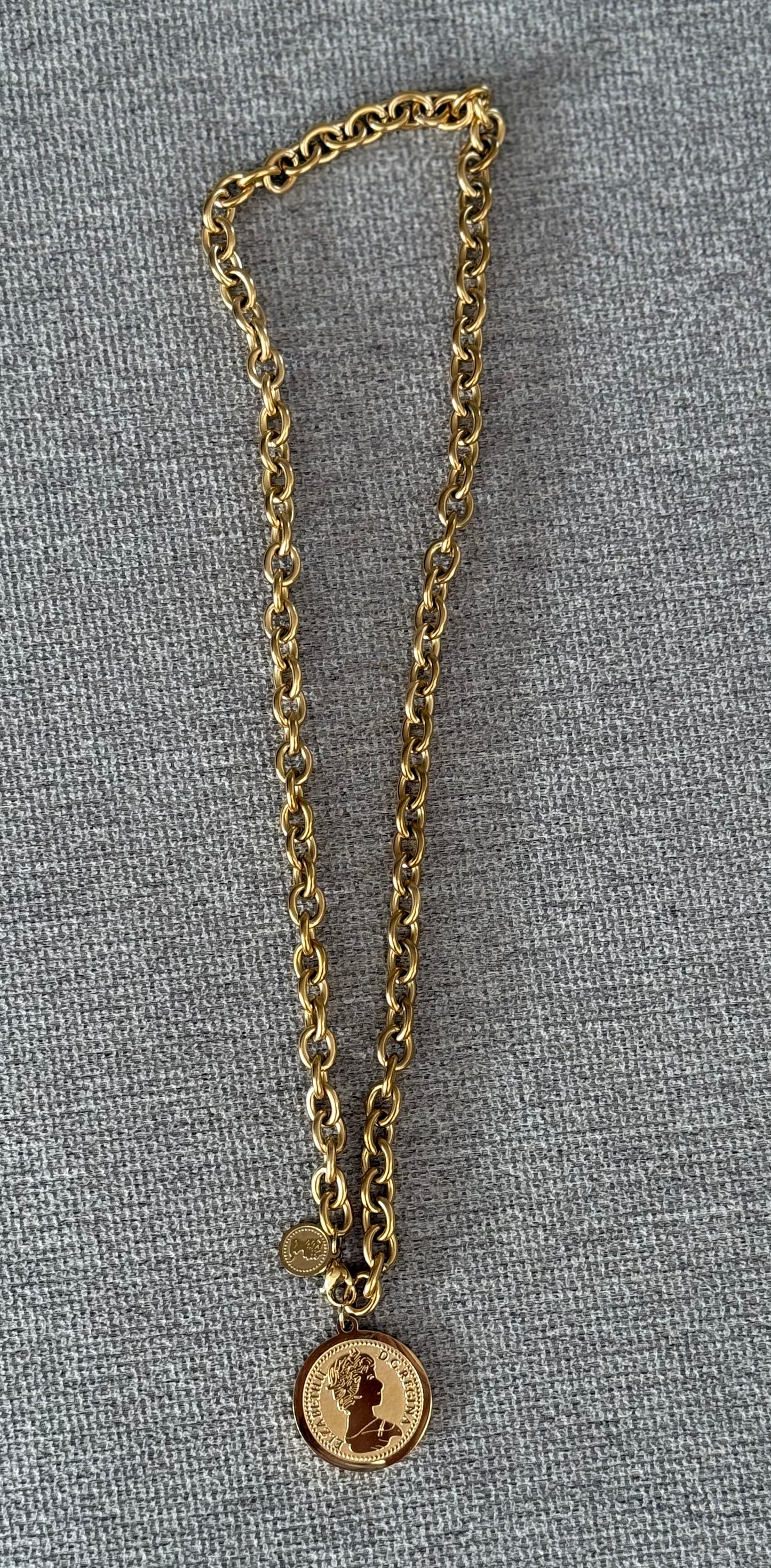 NECKLACE WITH COIN PENDANT STAINLESS STEEL GOLD PLATED 18KT 1PC