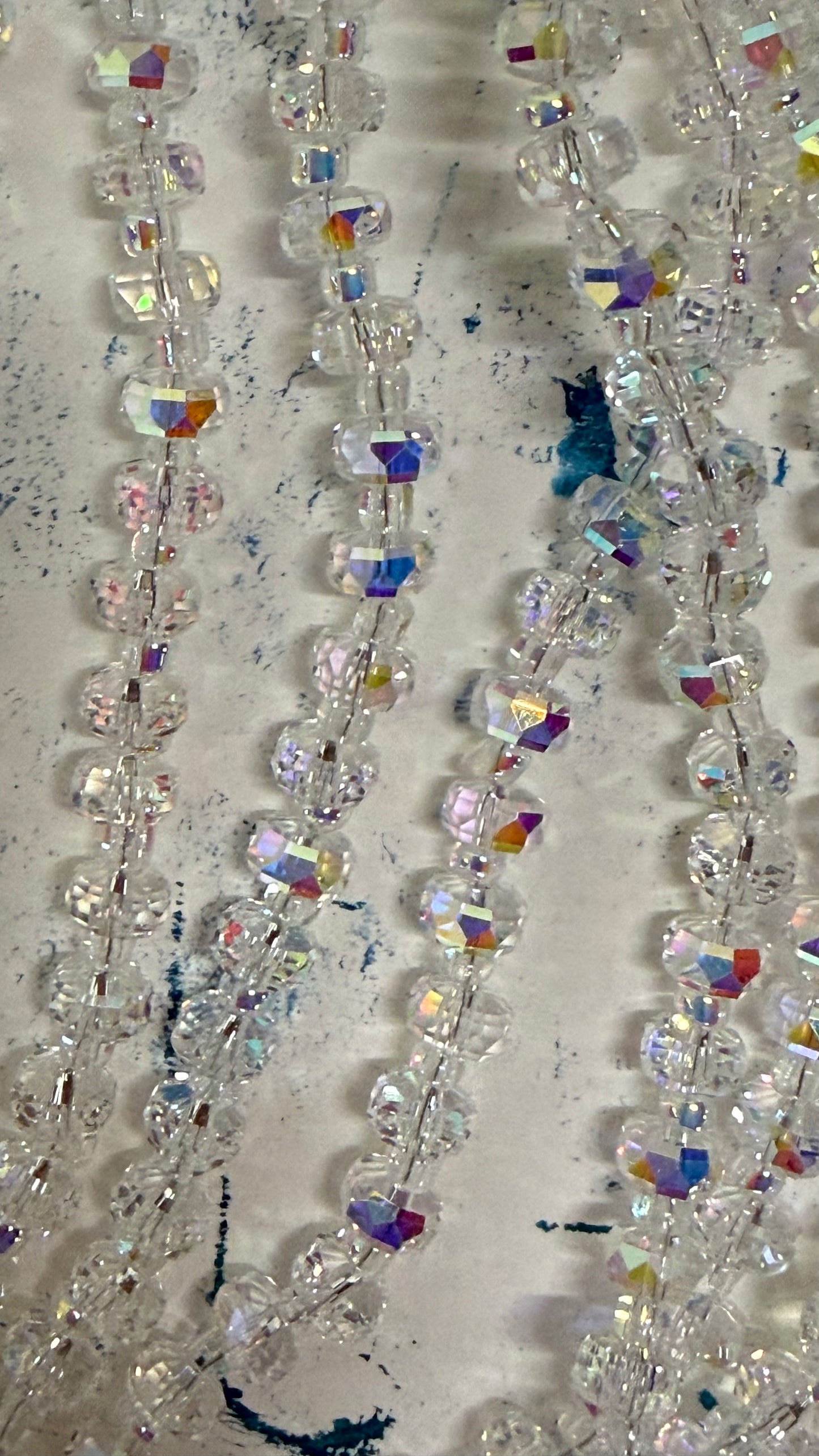 GLASS ABACUS 5.5MM CLEAR AB WITH SEED BEAD CONNECTORS 1 STRAND