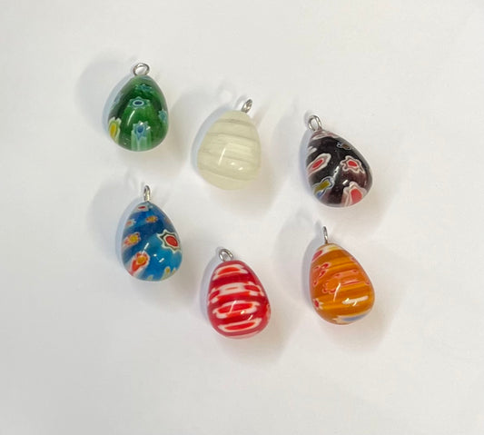 MILLEFIORI GLASS BEAD TEARDROP PENDANT MIX COLORS 17X12MM  5 PC