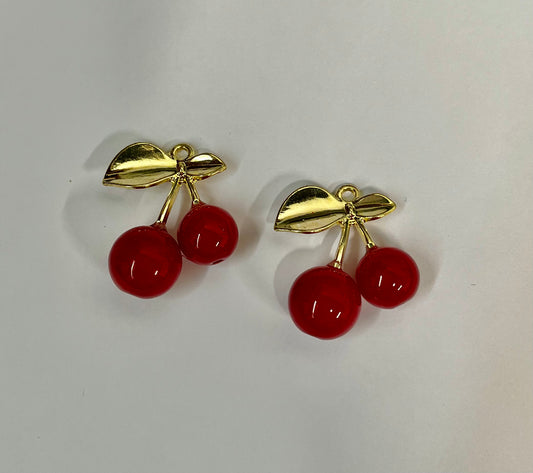 PENDANT CHERRIES RED RESIN GOLD PLATED 32X23MM 2 PC