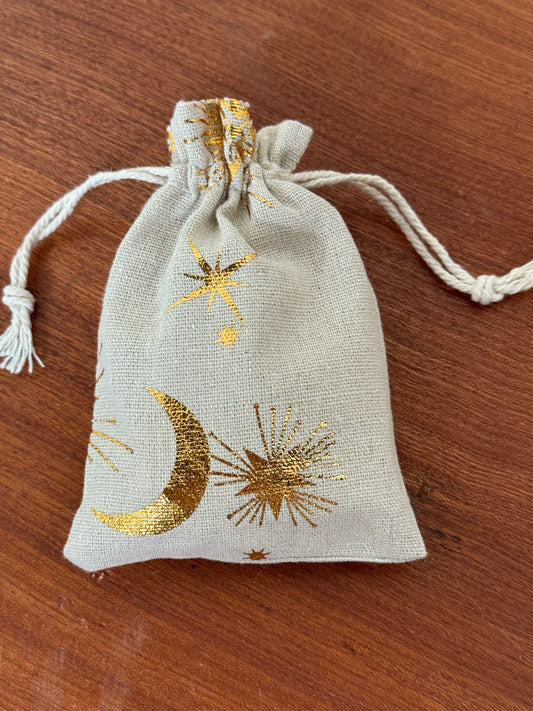 BAG 14X10CM COTTON LINEN WITH GOLD 5 PC
