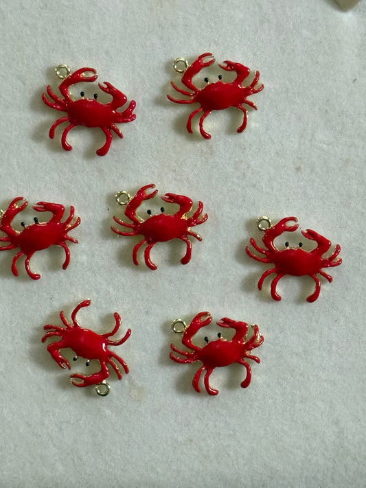 CHARM RED CRAB 17X20MM GOLD PLATE RED ENAMEL 2 PC