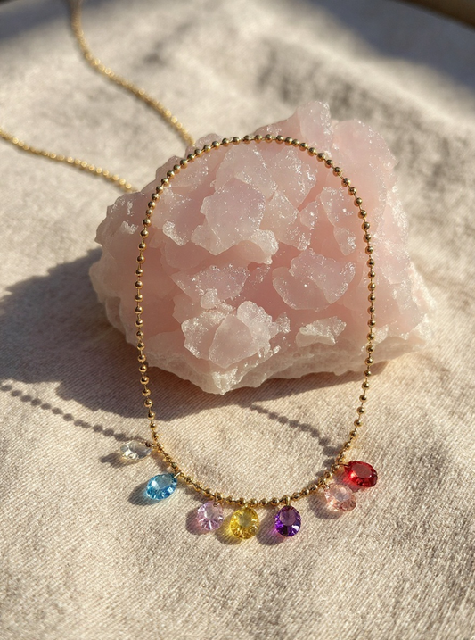 NECKLACE BALL CHAIN AND CUBIC ZIRCONIA.