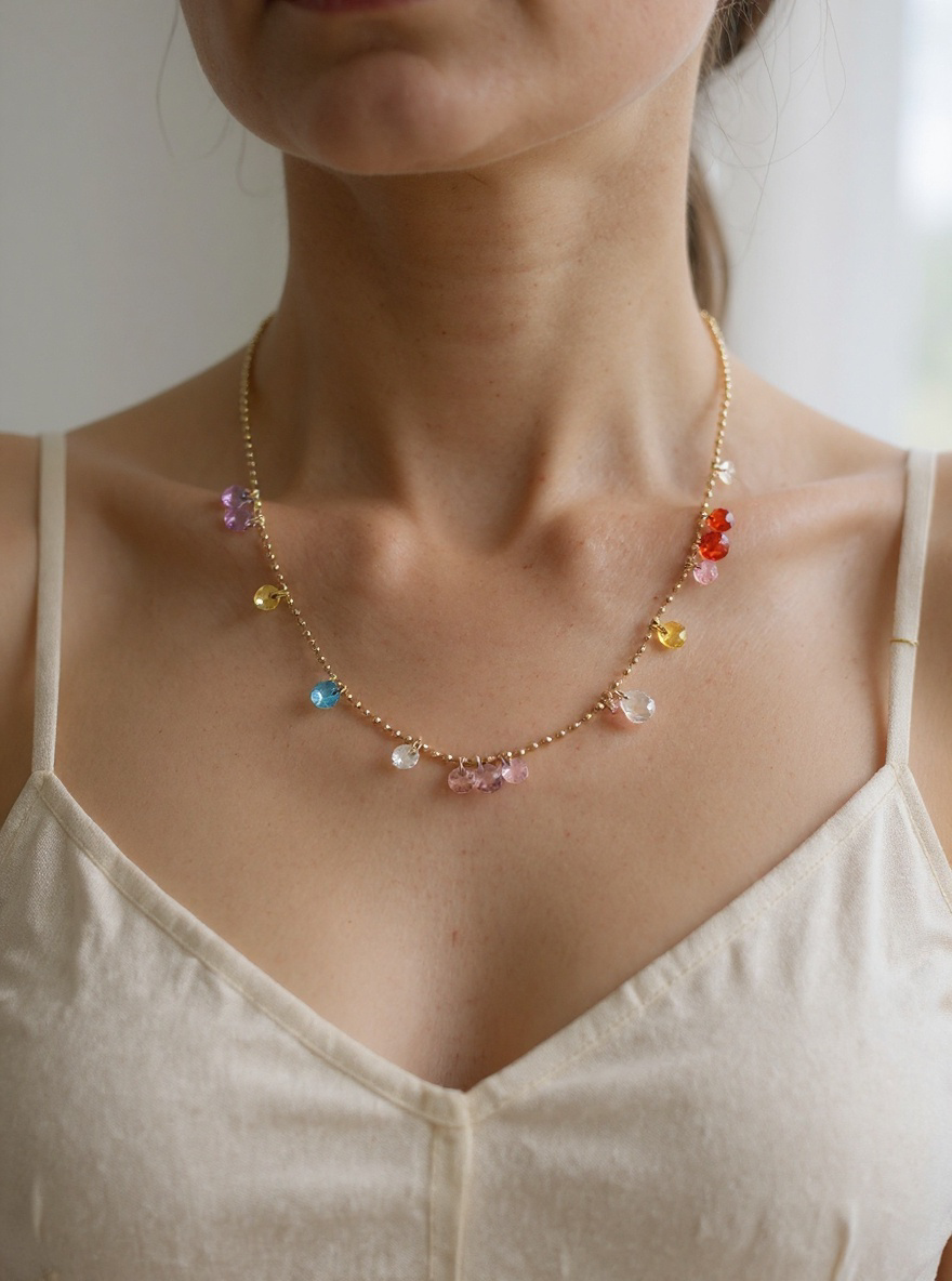 NECKLACE BALL CHAIN AND CUBIC ZIRCONIA.