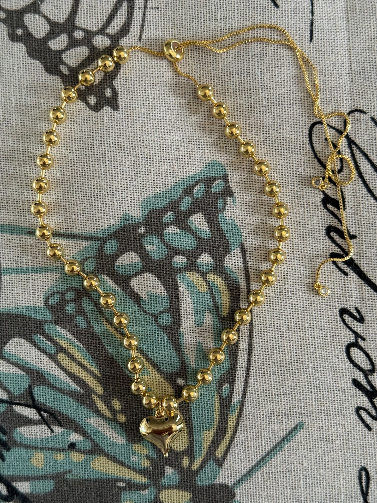 ADJUSTABLE NECKLACE BALL CHAIN WITH HEART PENDANT