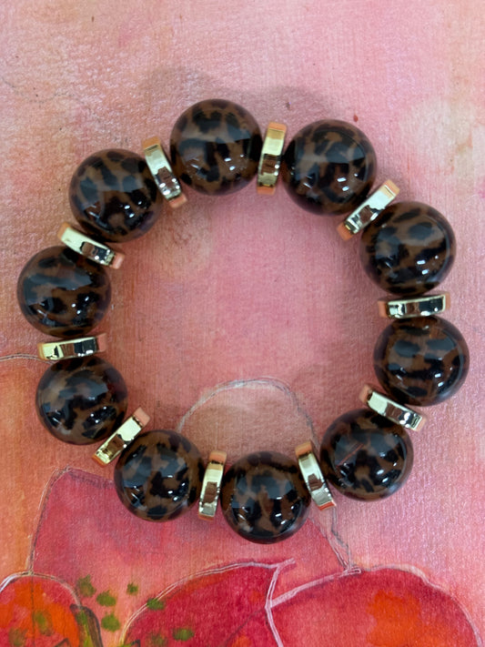 BRACELET LEOPARD BROWN BEADS