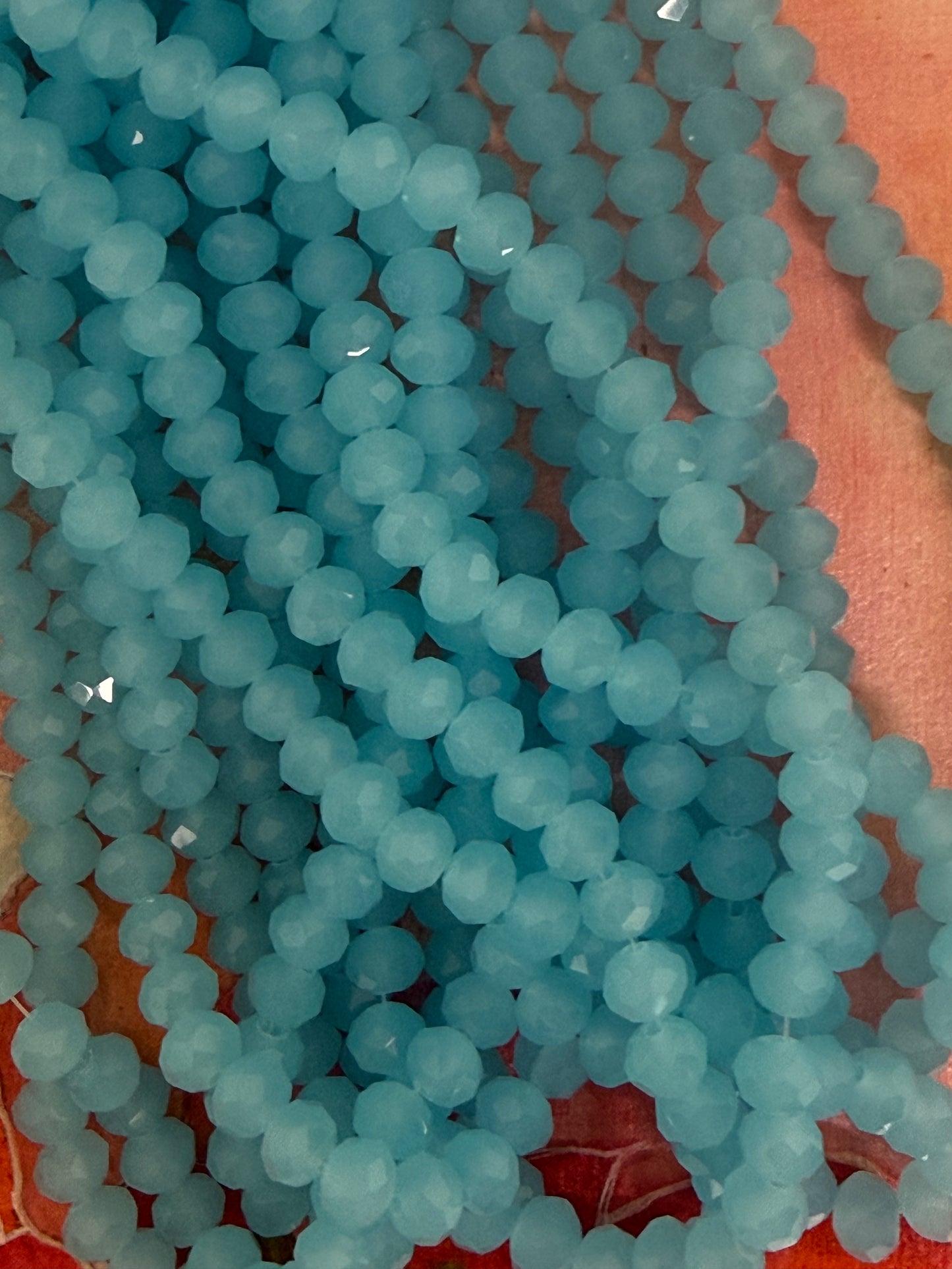 GLASS RONDELLE 8MM LAKE BLUE JADE 1 STRAND