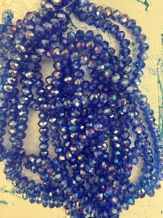 GLASS RONDELLE 8MM MEDIUM BLUE AB 1 STRAND